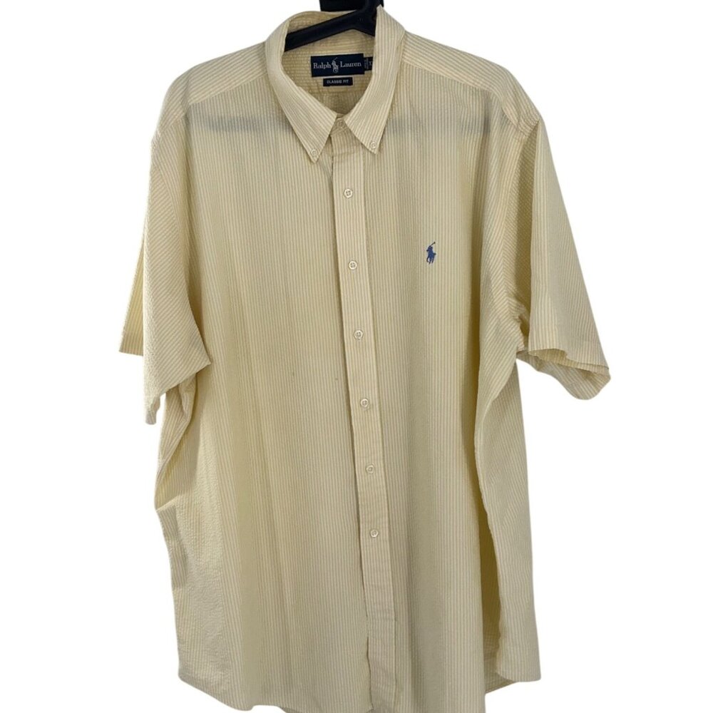 Ralph Lauren Mens Yellow Striped Short Sleeve seeraucker Button-Down Shirt XXL